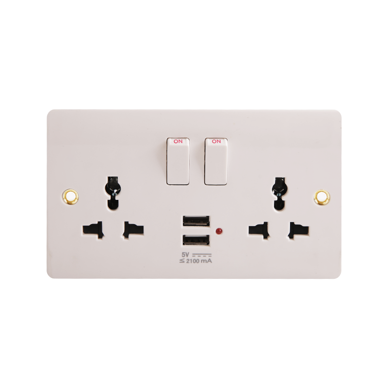 Bakelitová 2-násobná univerzálna spínaná zásuvka s 2 USB (5V 2100mA) HK6216V-UN-UB